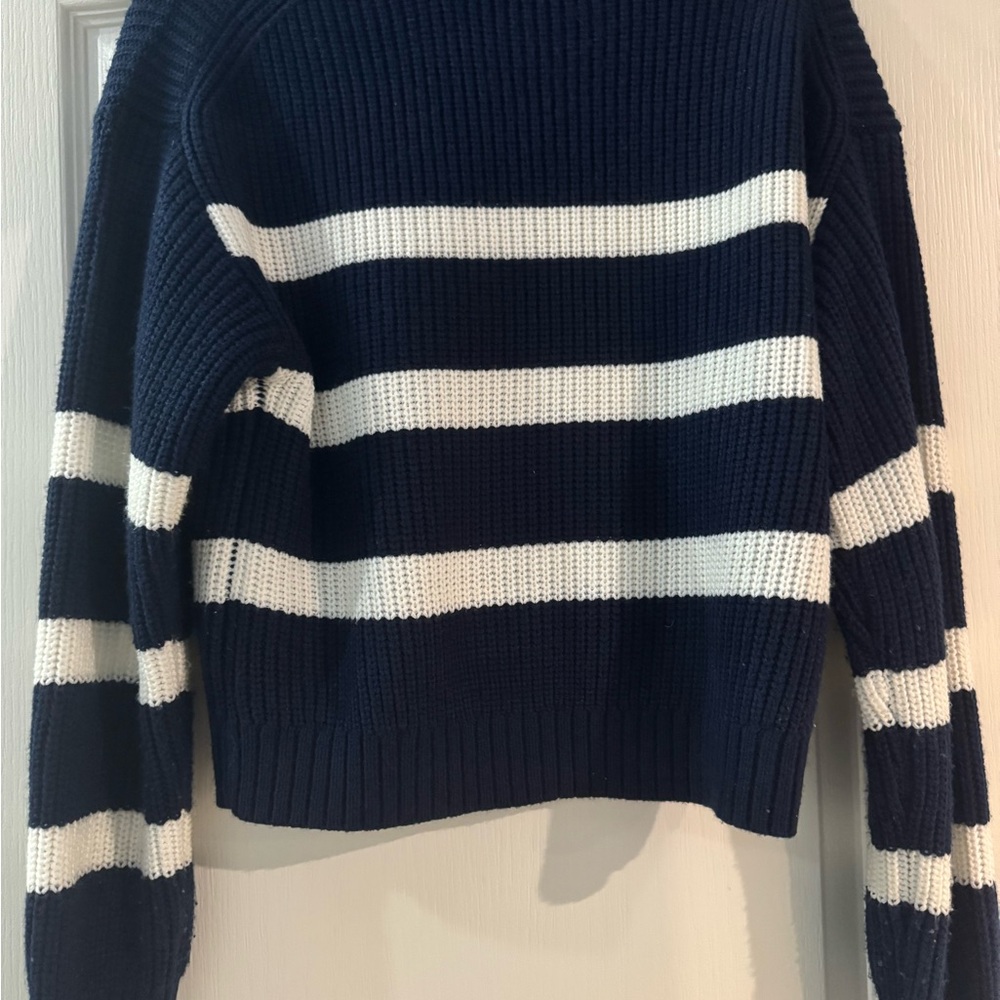 Women Garage Navy and White Striped Crew Neck Sweater